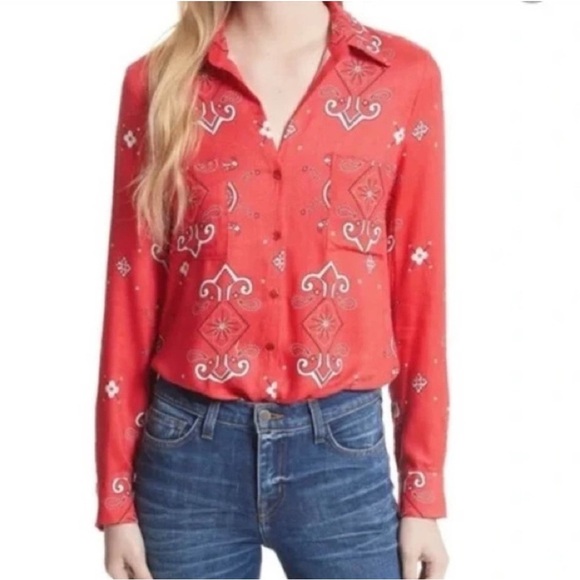 L’agence Jacqueline Paisley Blouse Bandanna Long Sleeve Red Small Western Boho - Picture 1 of 9